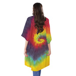 Summer Tie Dye Print Open Front Beach Cover Up