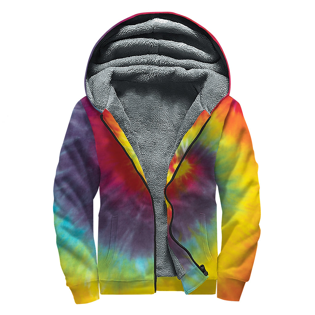 Summer Tie Dye Print Sherpa Lined Zip Up Hoodie
