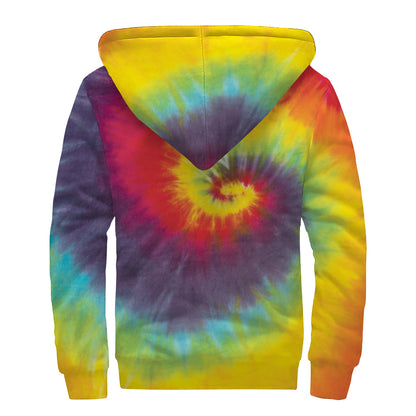 Summer Tie Dye Print Sherpa Lined Zip Up Hoodie