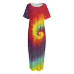 Summer Tie Dye Print Short Sleeve Long Nightdress