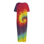 Summer Tie Dye Print Short Sleeve Long Nightdress