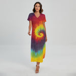 Summer Tie Dye Print Short Sleeve Maxi Dress
