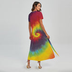 Summer Tie Dye Print Short Sleeve Maxi Dress