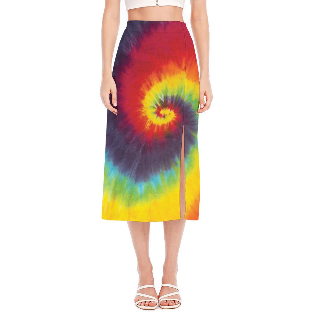 Summer Tie Dye Print Side Slit Midi Skirt