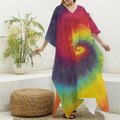 Summer Tie Dye Print Silk V-Neck Kaftan Dress