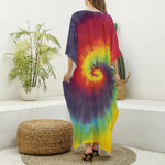 Summer Tie Dye Print Silk V-Neck Kaftan Dress