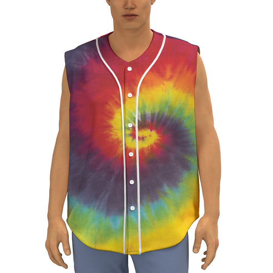 Summer Tie Dye Print Sleeveless Baseball Jersey