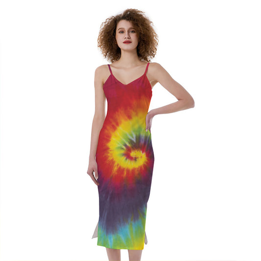 Summer Tie Dye Print Slim Fit Midi Cami Dress