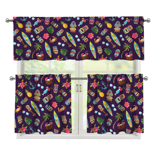 Summer Totem Pattern Print 3 Piece Kitchen Curtains