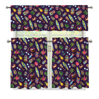 Summer Totem Pattern Print 3 Piece Kitchen Curtains