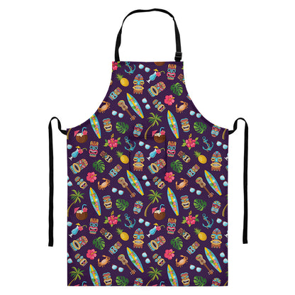 Summer Totem Pattern Print Bib Apron With Pocket