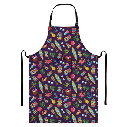 Summer Totem Pattern Print Bib Apron With Pocket