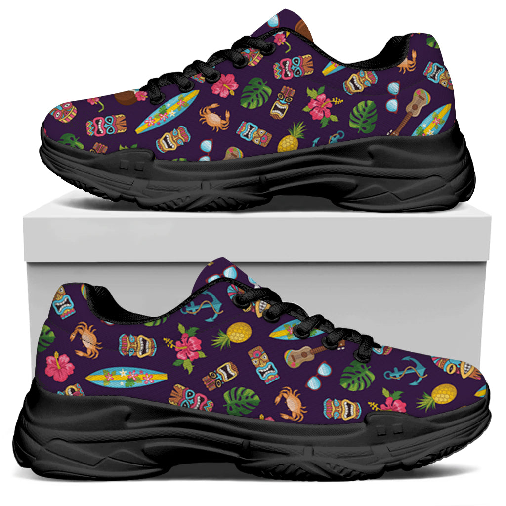 Summer Totem Pattern Print Black Chunky Shoes