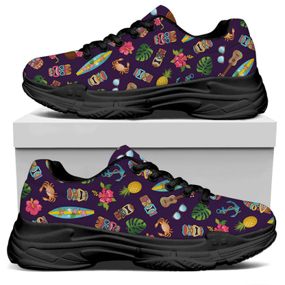 Summer Totem Pattern Print Black Chunky Shoes