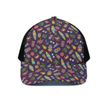 Summer Totem Pattern Print Black Mesh Trucker Cap