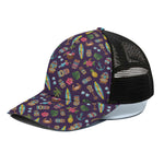 Summer Totem Pattern Print Black Mesh Trucker Cap