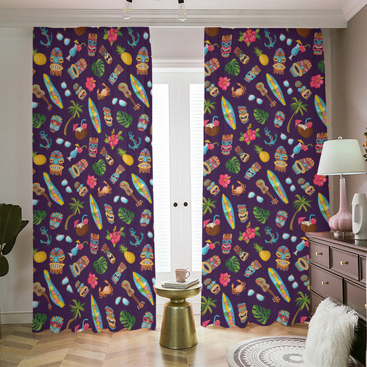 Summer Totem Pattern Print Blackout Pencil Pleat Curtains
