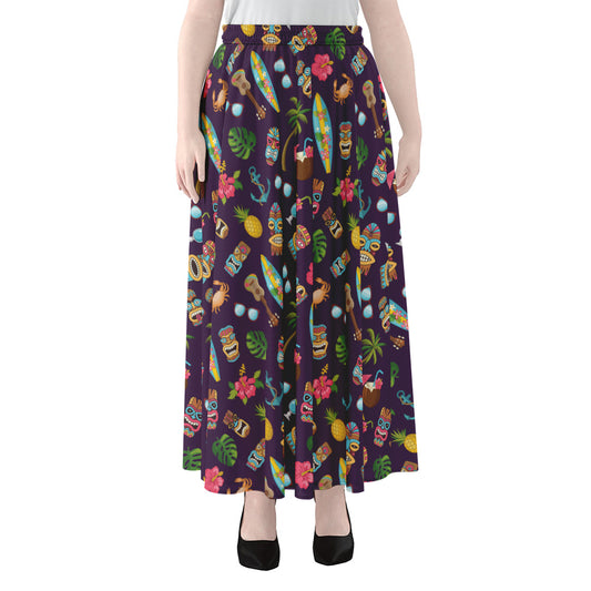 Summer Totem Pattern Print Chiffon Maxi Skirt