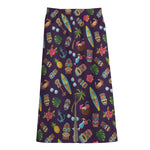 Summer Totem Pattern Print Cotton Front Slit Maxi Skirt