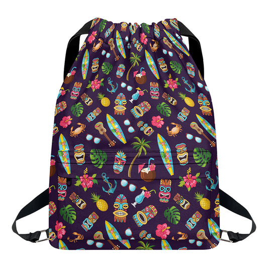 Summer Totem Pattern Print Drawstring Backpack