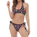Summer Totem Pattern Print Halter Scoop Tie Side Bikini