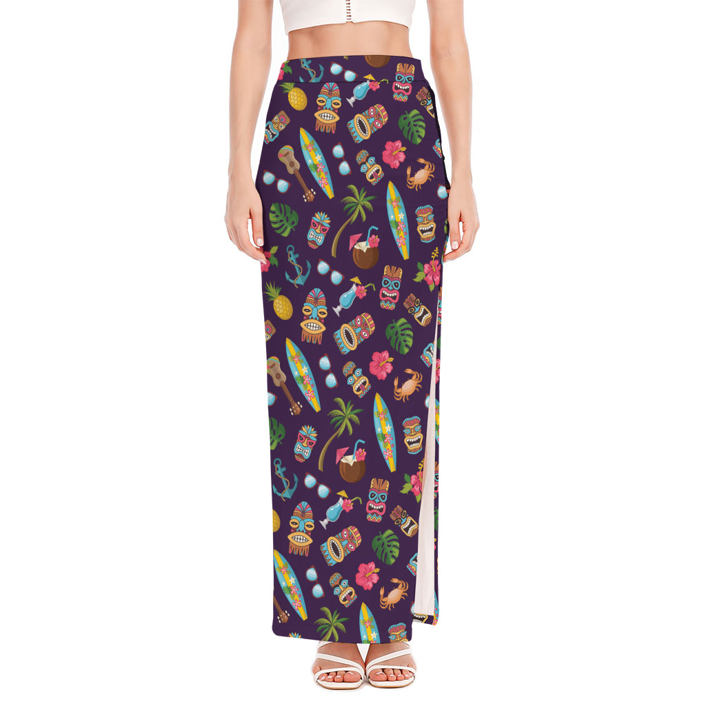 Summer Totem Pattern Print High Slit Maxi Skirt