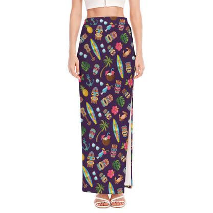 Summer Totem Pattern Print High Slit Maxi Skirt