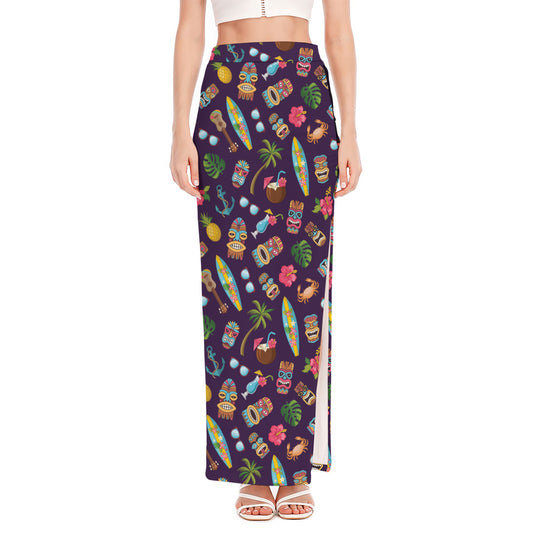 Summer Totem Pattern Print High Slit Maxi Skirt