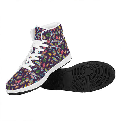 Summer Totem Pattern Print High Top Leather Sneakers