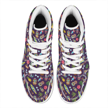 Summer Totem Pattern Print High Top Leather Sneakers