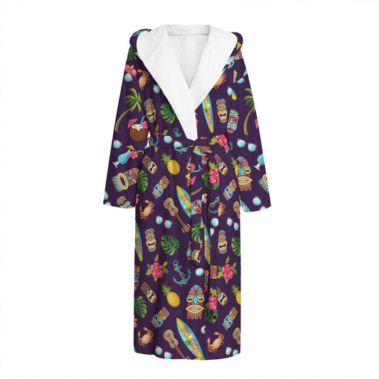 Summer Totem Pattern Print Hooded Bathrobe