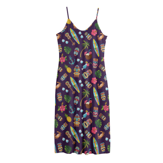 Summer Totem Pattern Print Jersey Midi Cami Dress