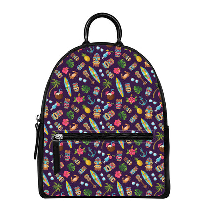 Summer Totem Pattern Print Leather Backpack