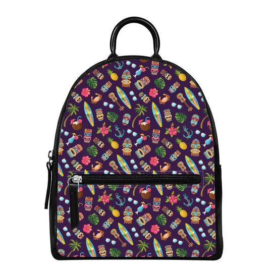 Summer Totem Pattern Print Leather Backpack