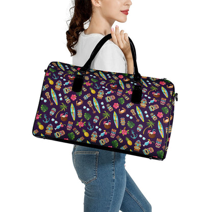 Summer Totem Pattern Print Leather Duffle Bag