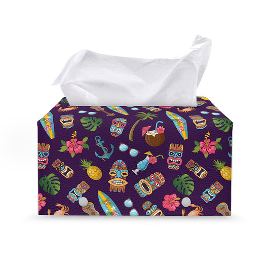 Summer Totem Pattern Print Leather Tissue Box Cover
