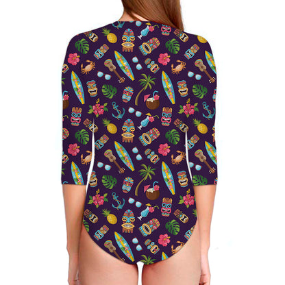 Summer Totem Pattern Print Long Sleeve Swimsuit