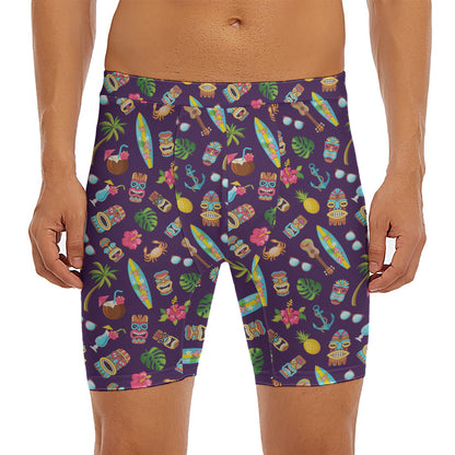Summer Totem Pattern Print Men's Long Boxer Briefs