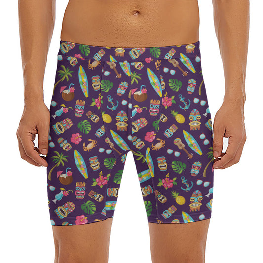 Summer Totem Pattern Print Men's Long Boxer Briefs