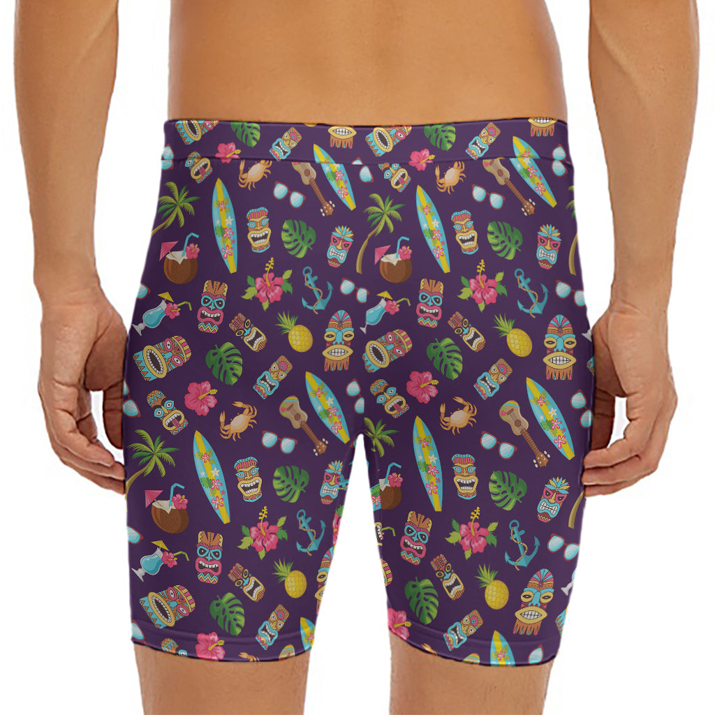 Summer Totem Pattern Print Men's Long Boxer Briefs