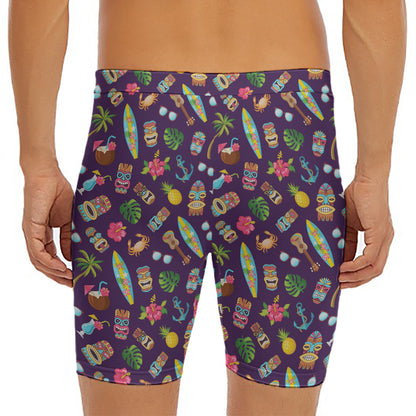 Summer Totem Pattern Print Men's Long Boxer Briefs