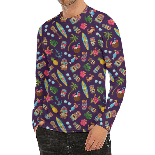 Summer Totem Pattern Print Men's Long Sleeve Rash Guard