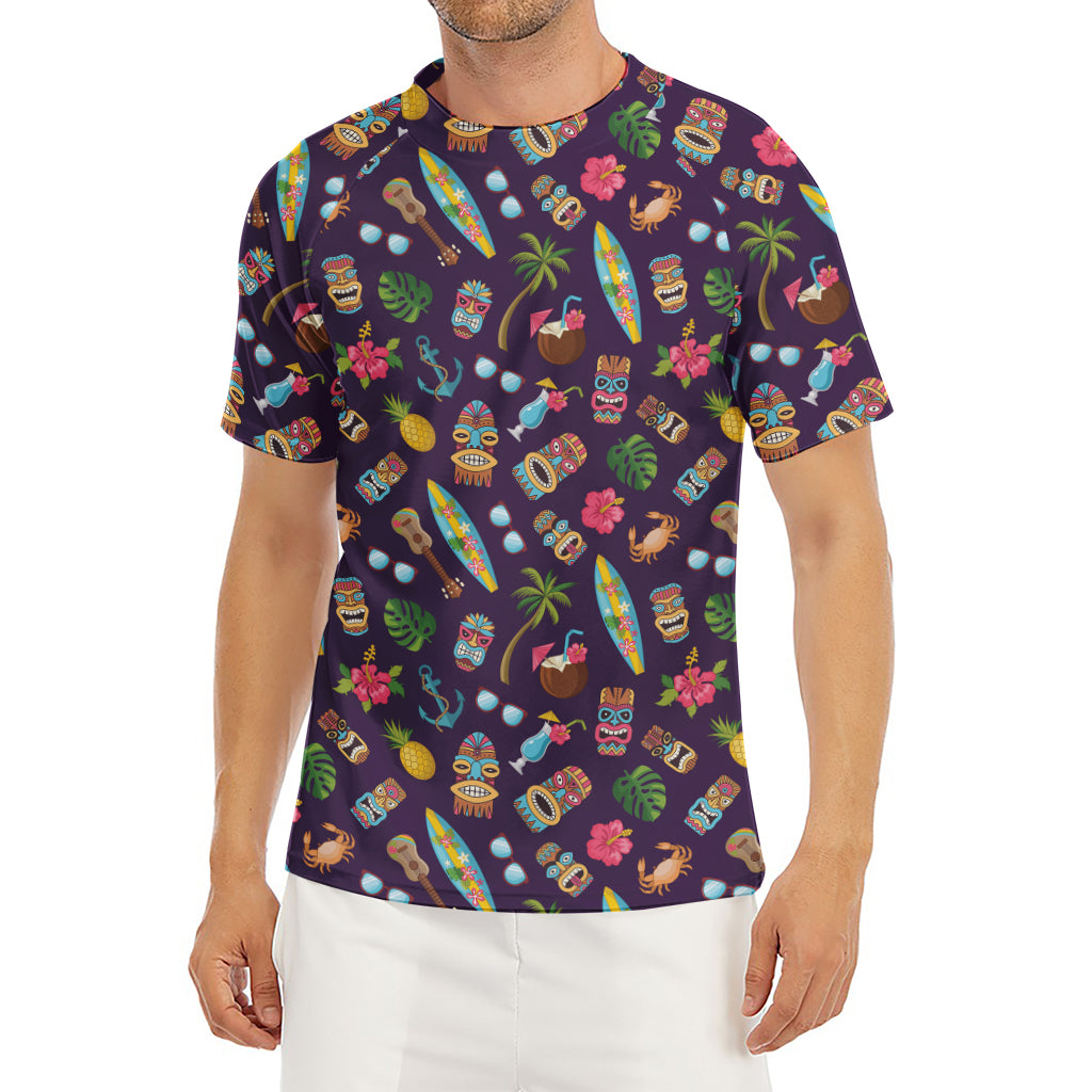 Summer Totem Pattern Print Men's Short Sleeve Rash Guard