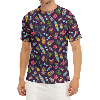 Summer Totem Pattern Print Men's Short Sleeve Rash Guard