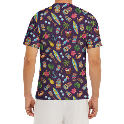 Summer Totem Pattern Print Men's Short Sleeve Rash Guard