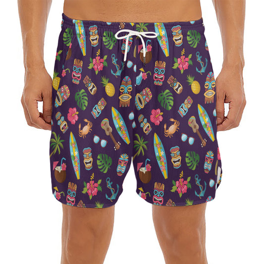 Summer Totem Pattern Print Men's Split Running Shorts