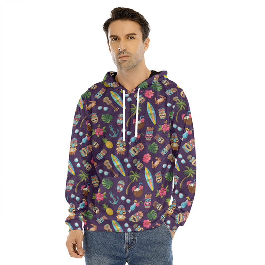 Summer Totem Pattern Print Men's Velvet Pullover Hoodie