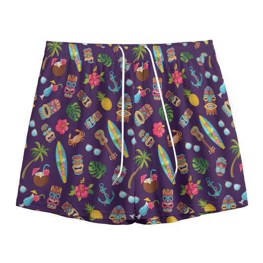 Summer Totem Pattern Print Mesh Shorts