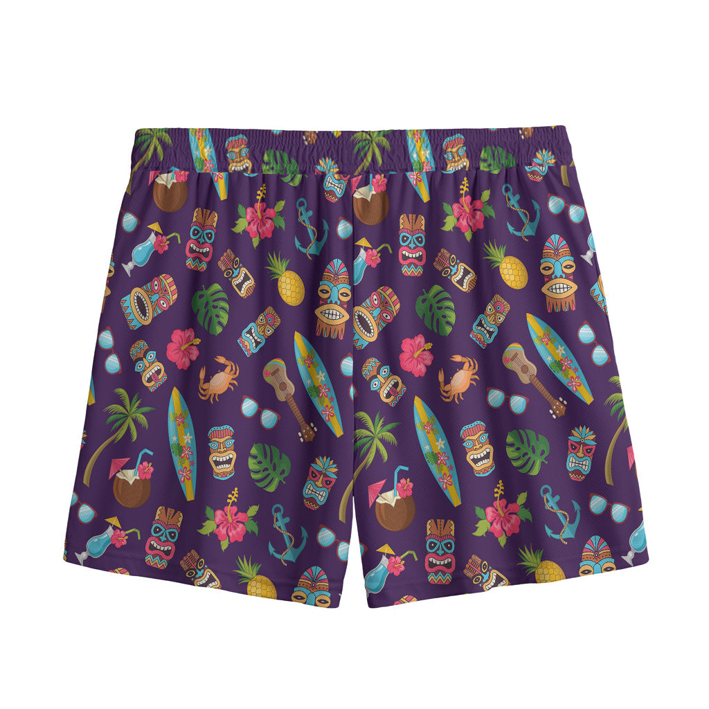 Summer Totem Pattern Print Mesh Shorts