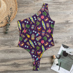 Summer Totem Pattern Print One Shoulder Bodysuit